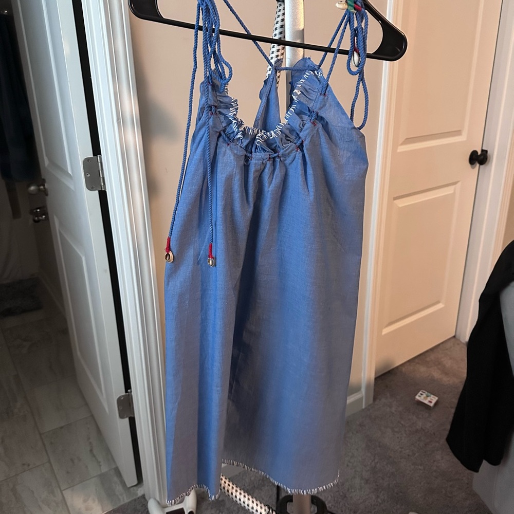 Nwt Polo Ralph Lauren Dress Sun Dress Denim Blue Chambray Embroidered Shells - Picture 4 of 10